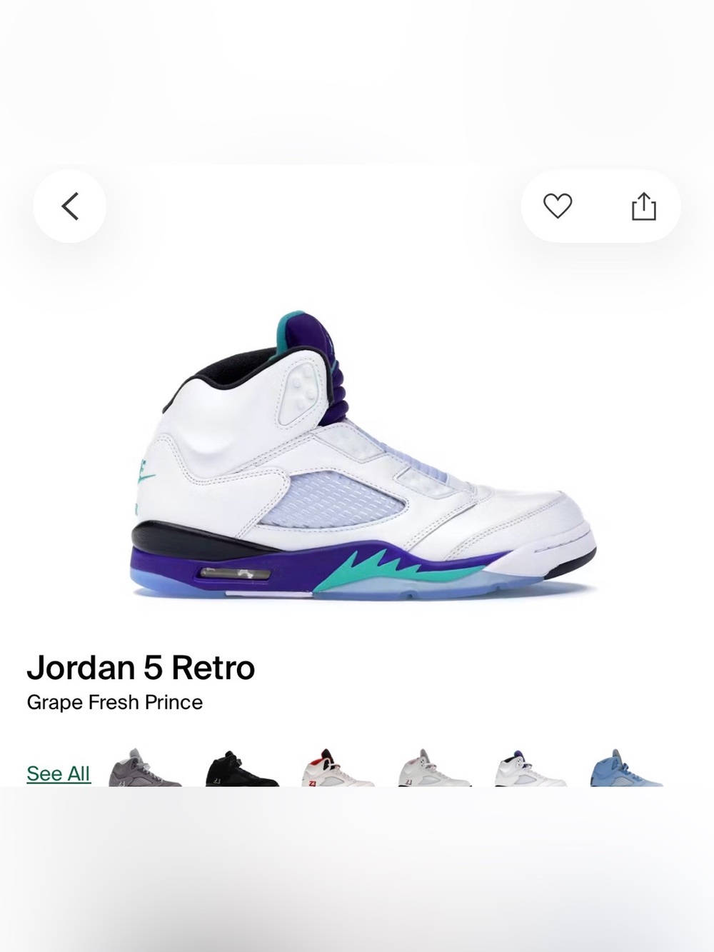 Nike Jordan 5 Retro White / Purple / Teal Basketball Sneakers